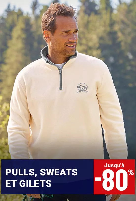 Pulls, sweats et gilets homme jusqu'à -80%