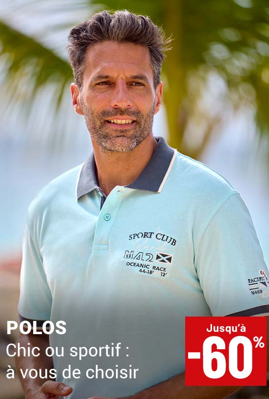 Polos homme jusqu'à moins 60 pourcent