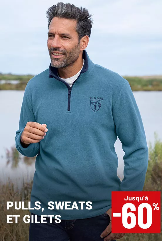 Pulls, sweats et gilets homme jusqu'à -60%