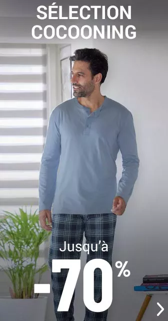 Vêtements cocooning homme jusqu'à -70%