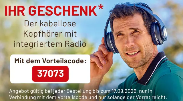 Der kabellose Kopfhörer mit integrierten Radio mit dem Vorteilscode: 37073