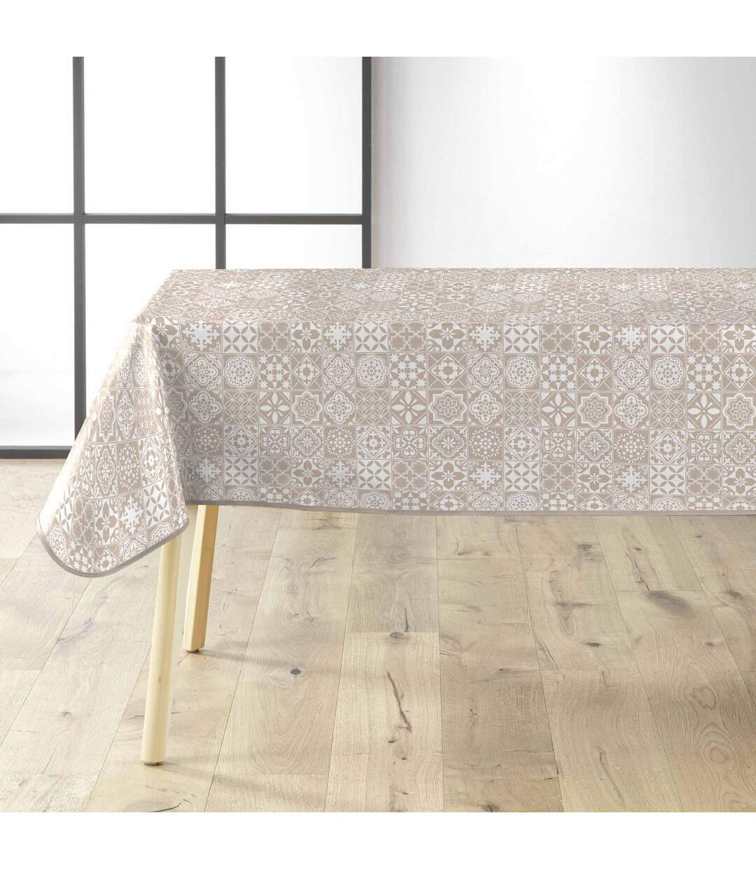Nappe Toile Cirée Carella 140x240cm Beige & Blanc-1