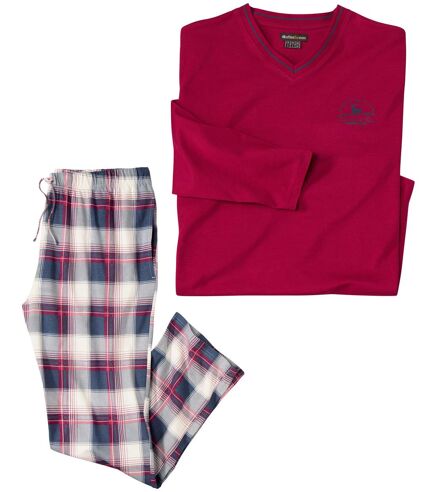 Pyjama fantaisie en coton homme - bordeaux écru marine