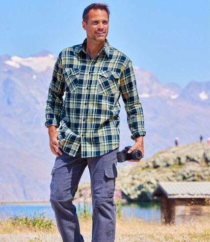 Men's Blue & Green Checked Flannel Shirt