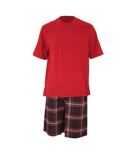 Mens woven check short lounge set burgundy CargoBay