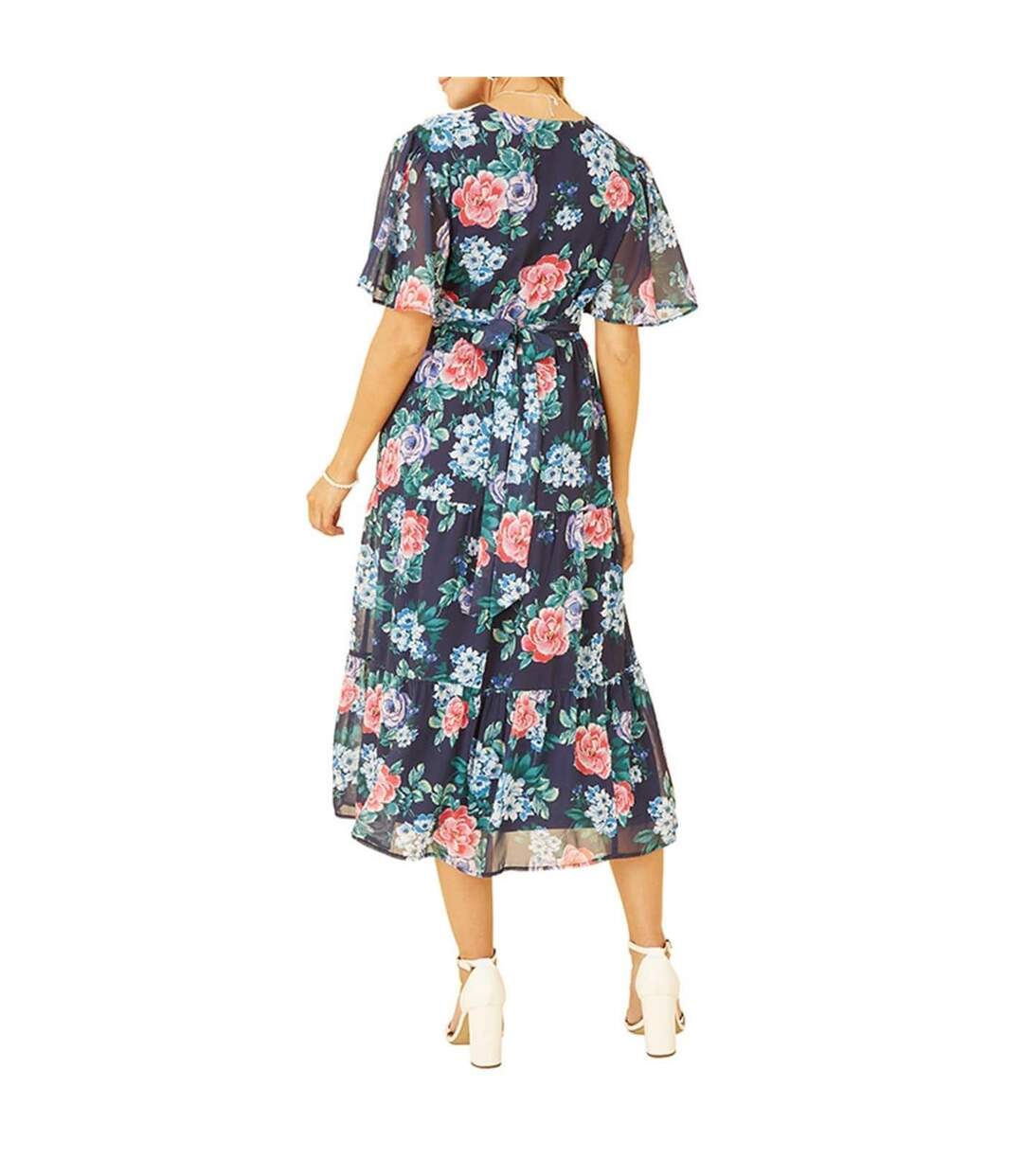 Robe Mi-longue Motif/style Floral Femme Bleu Marine Yumi-3