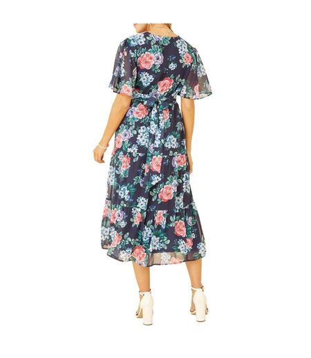 Robe Mi-longue Motif/style Floral Femme Bleu Marine Yumi