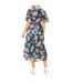 Robe Mi-longue Motif/style Floral Femme Bleu Marine Yumi-3