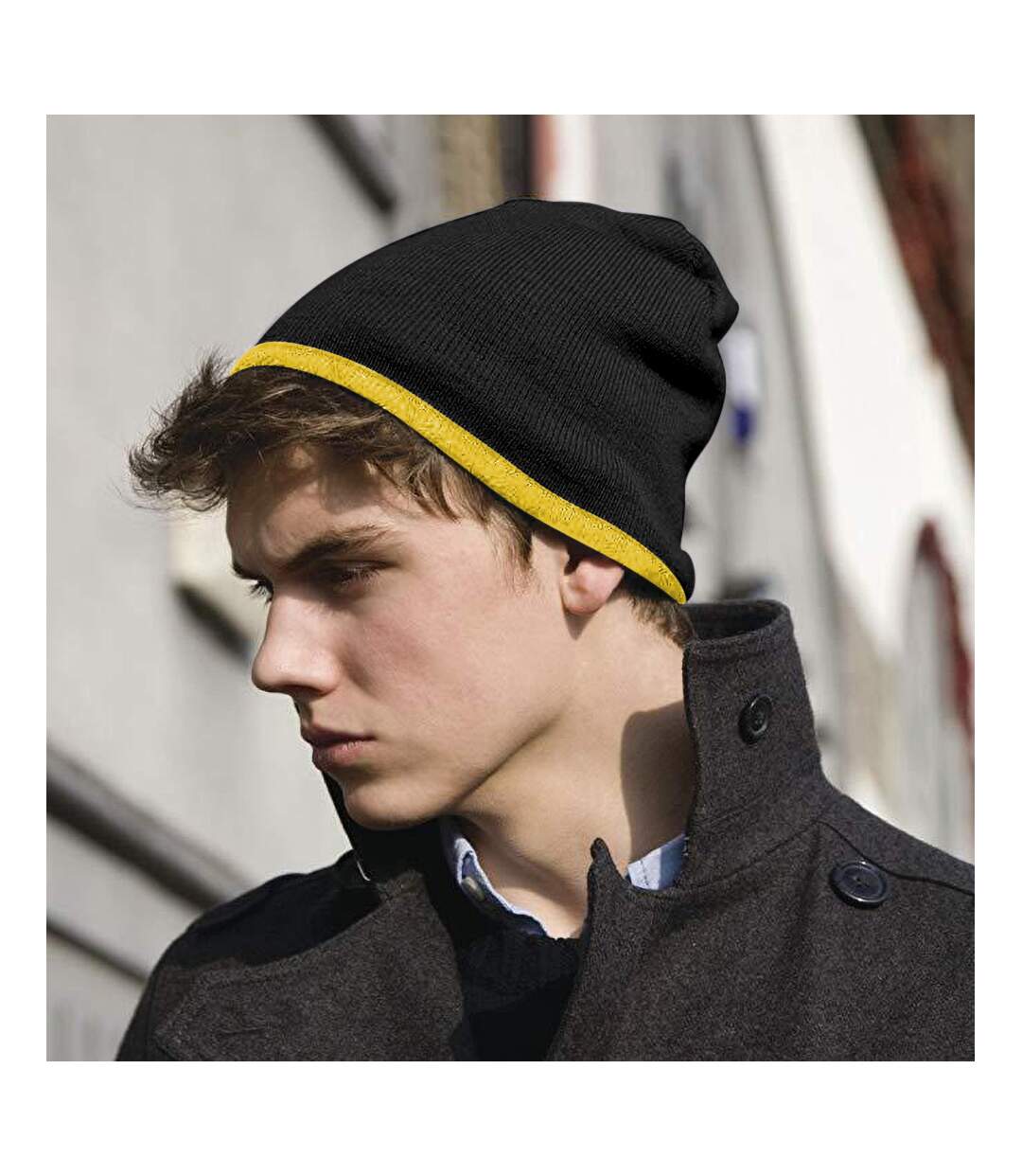 Result Unisex Reversible Fashion Fit Winter Beanie Hat (Black/Yellow) - UTBC977-2