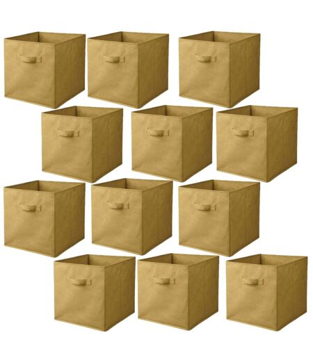 Lot de 12 cubes de rangement pliables en tissus avec poignée - 30x30x30cm - Jaune Ananas