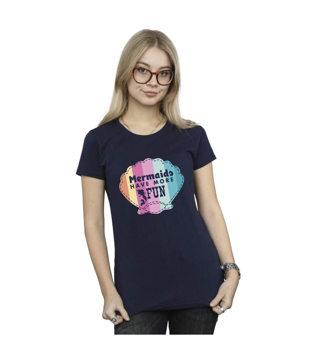 Disney T-shirt en coton amusant La petite sirène Femme/Femme (Bleu marine) - UTBI26355-2