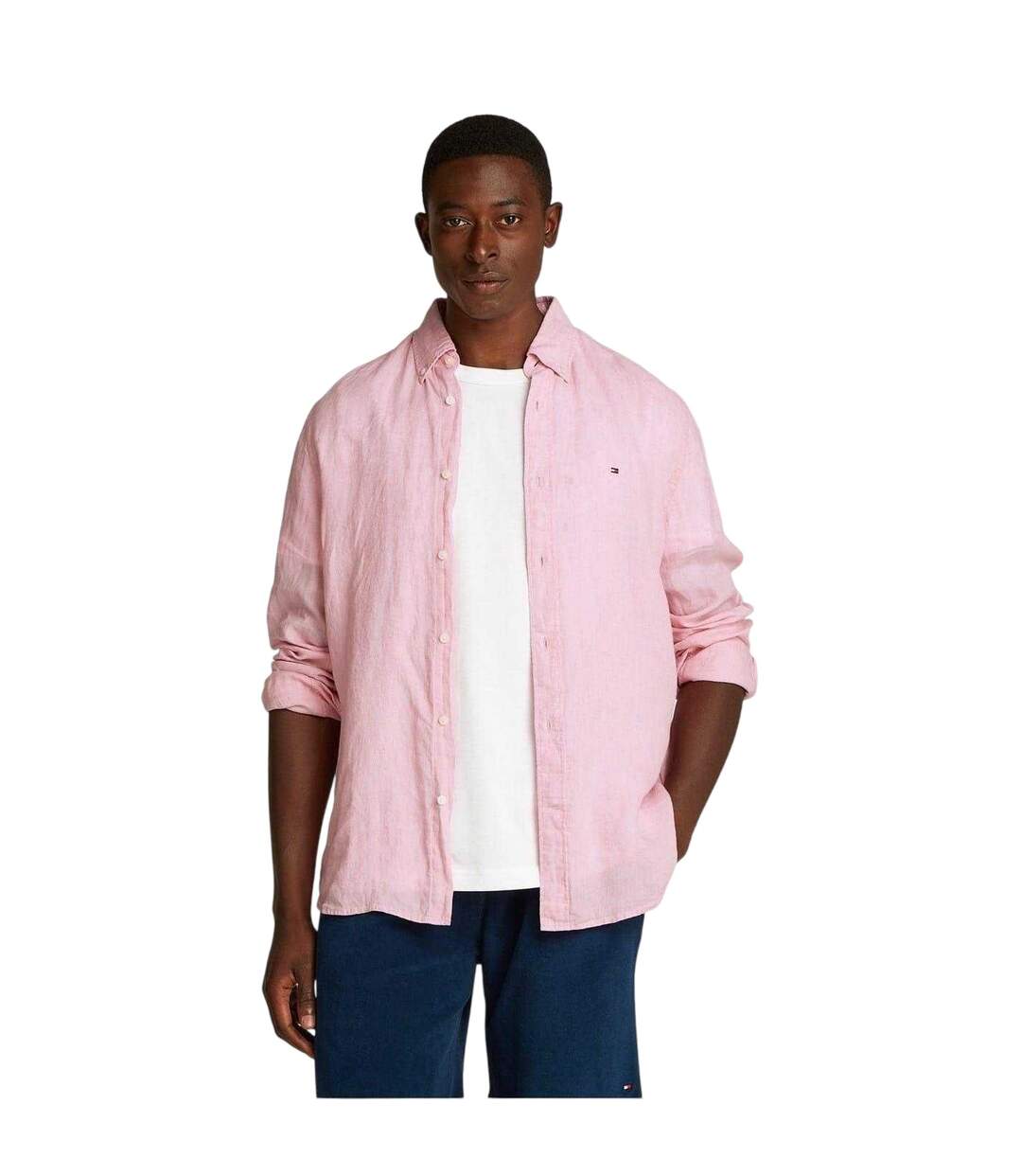 Mens Linen Regular Long-sleeved Shirt Classic Pink Tommy Hilfiger-1