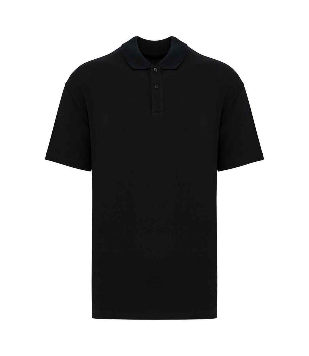 Mens pique drop shoulder polo shirt black Native Spirit-1
