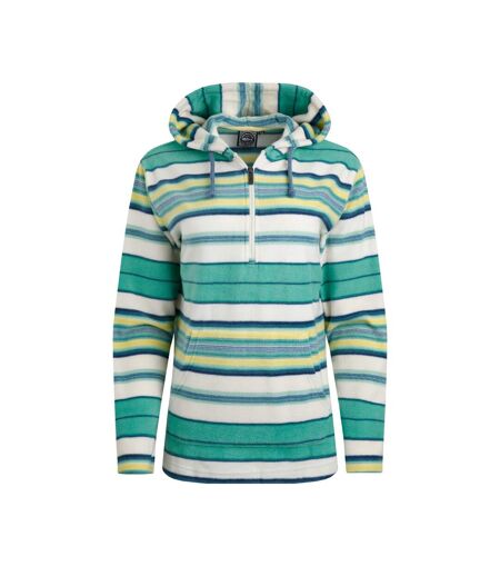 Womens/ladies lana stripe microfleece quarter zip hoodie aqua marine Weird Fish
