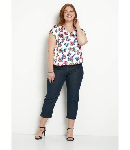 T-shirt blousant col bijou fleuri
