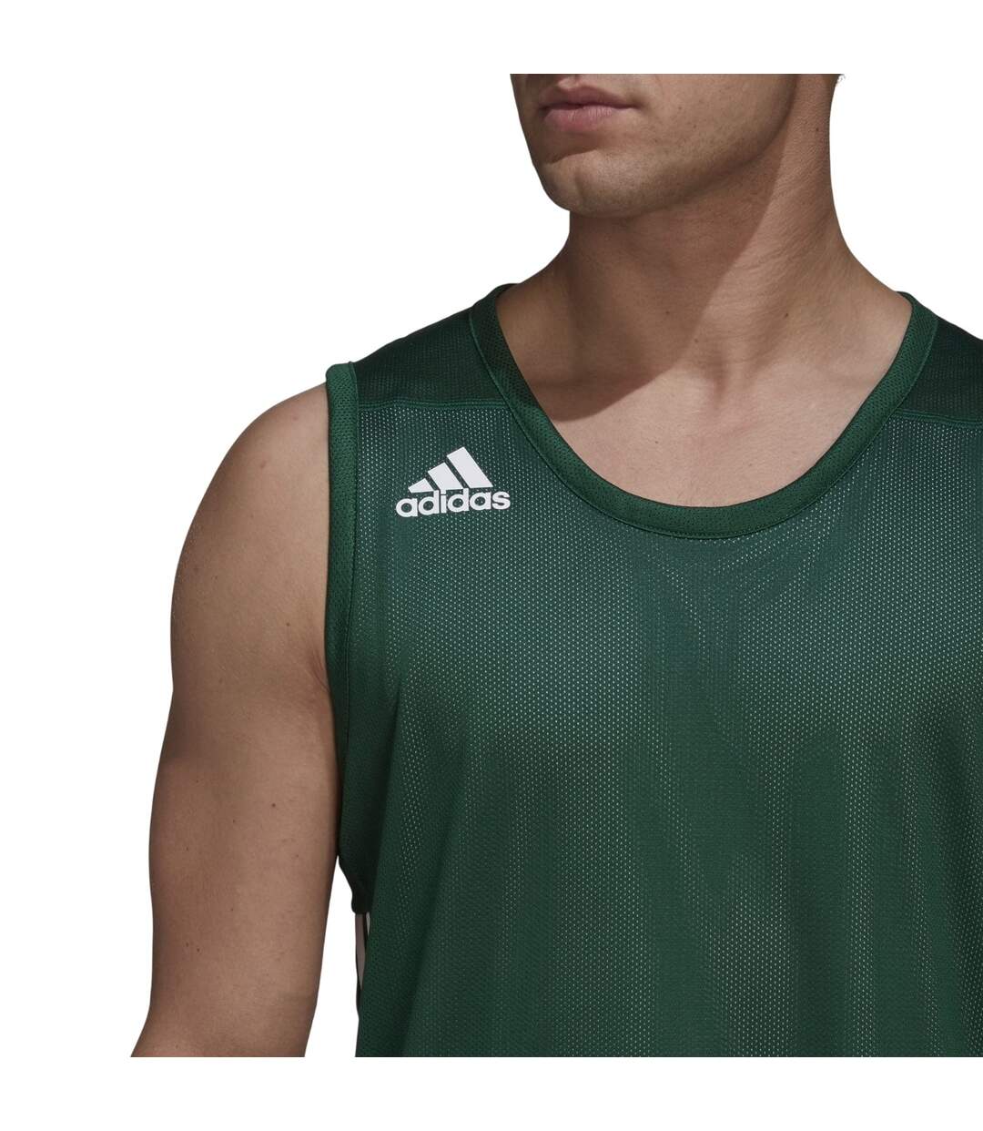 Maillot De Basket Sans Manches Speed Homme Vert Foncé Blanc Adidas-4