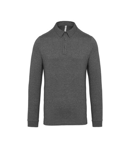 Jersey knit long sleeve polo shirt (Gray Heather)