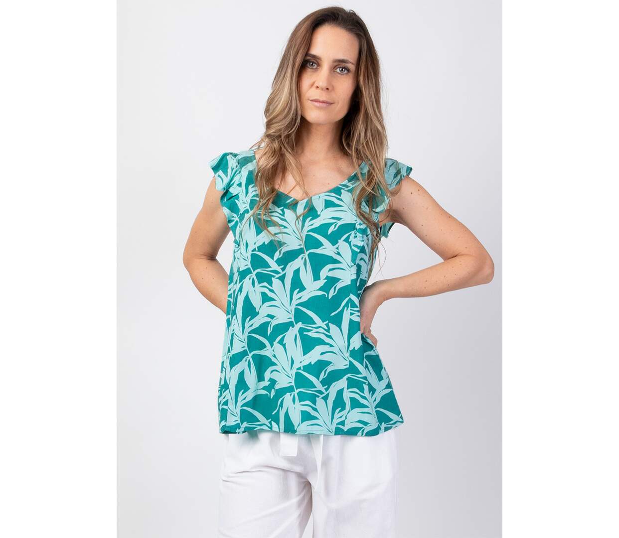 Top sans manches en viscose CHLOE bleu turquoise Coton Du Monde-2