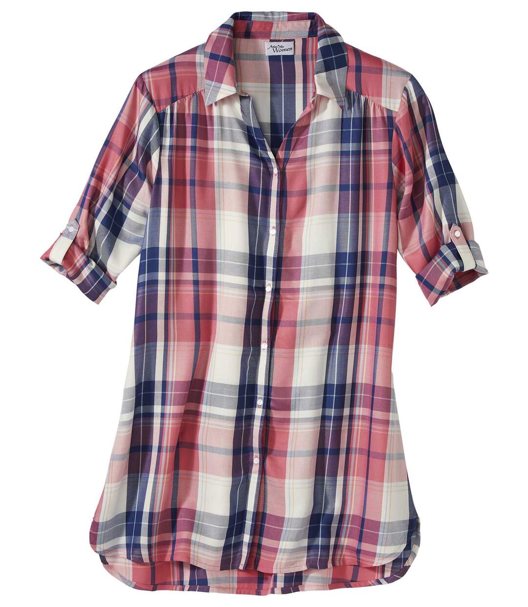 Women's Longline Checked Shirt - Blue White Pink-5