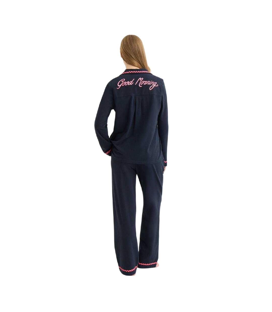 Ensemble De Pyjama Long Motif/style Ondulé Femme Bleu Marine Chelsea Peers-2