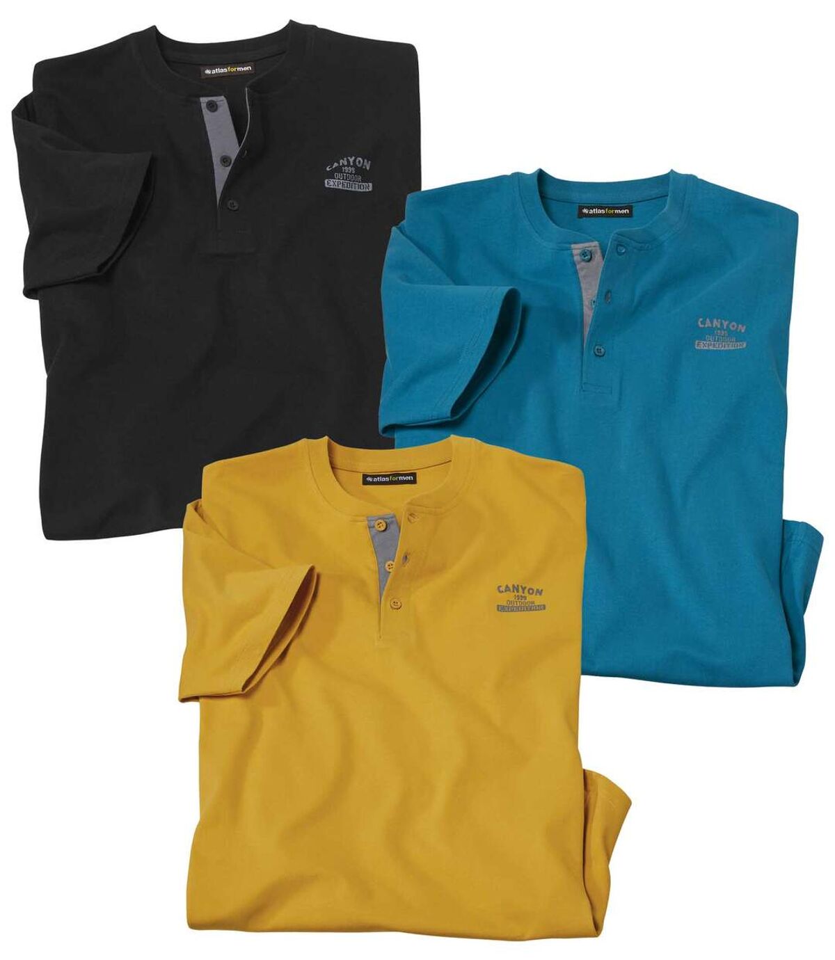 Zestaw 3 t-shirtów z dekoltem z guzikami  Canyon Expedition Atlas For Men