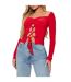Womens/ladies Lace Up Double Layered Ruched Bust Crop Top Red I Saw It First-2