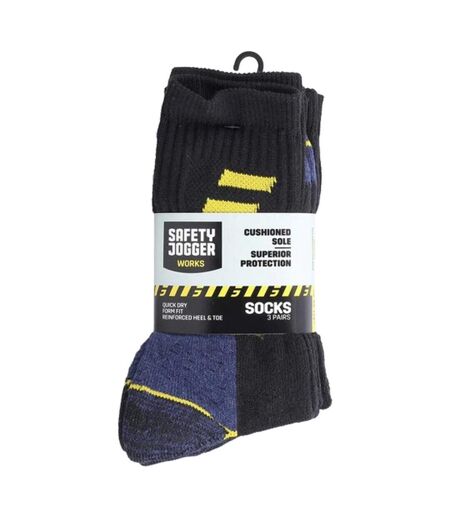 Safety Jogger Unisex Adult Ankle Socks (Pack of 3) (Black/Blue/Yellow) - UTFS9433