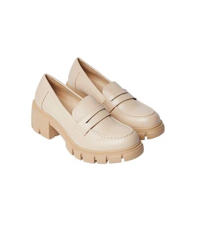 Womens/ladies Neddie Chunky Penny Loafers Beige Faith