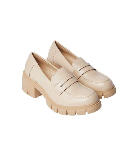 Womens/ladies Neddie Chunky Penny Loafers Beige Faith