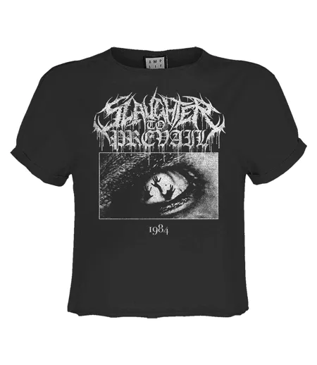 Womens/ladies 1984 Metal Logo Slaughter To Prevail Crop Top Charcoal Amplified