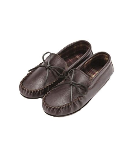 Unisex fabric lined moccasins dark brown Eastern Counties Leather