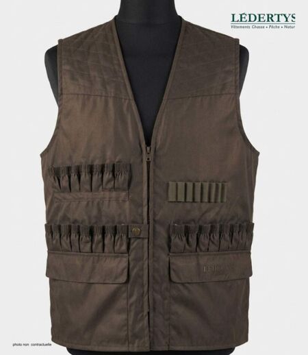 Gilet de Chasse LEDERTYS Impercoat LY0209 – Carnier Détachable PVC, Cartouchière et Protection Impercoat