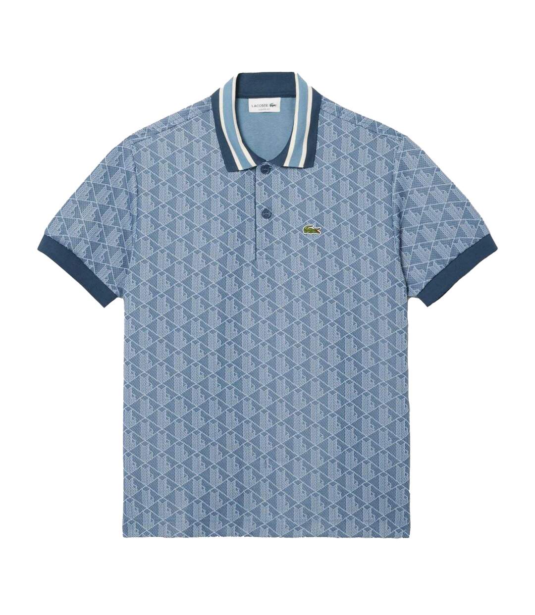 Mens Monogram Jacquard Classic Polo Shirt Blue Lacoste-2