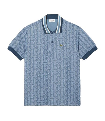 Mens Monogram Jacquard Classic Polo Shirt Blue Lacoste