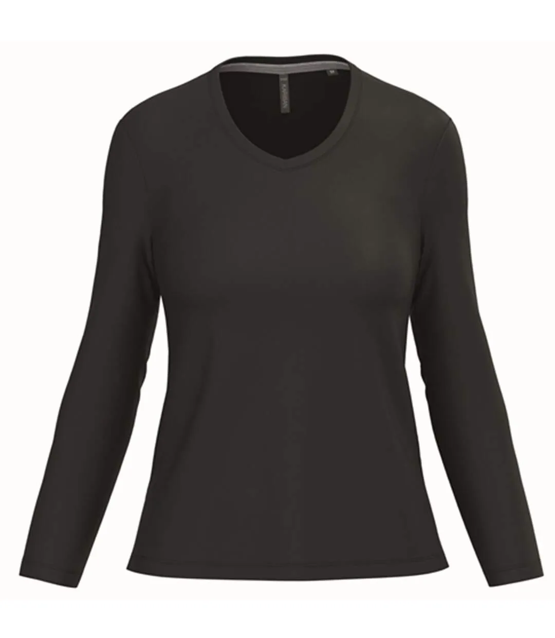 T-shirt manches longues col V - Femme - K382 - noir-1