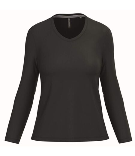 T-shirt manches longues col V - Femme - K382 - noir