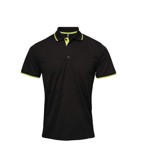 Premier Mens Coolchecker Contrast Pique Polo Shirt (Black/Lime)