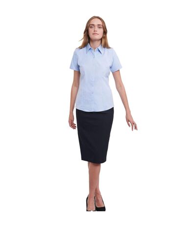Womens/ladies Herringbone Short-sleeved Shirt Light Blue Russell Collection