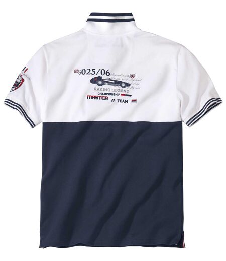 Men's Racing Print Piqué Polo Shirt - Navy White Red