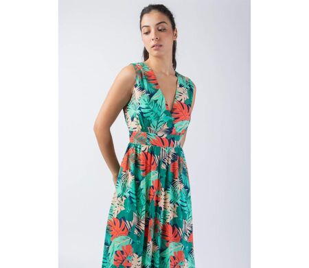 Robe longue femme fluide Esmeralda motif tropical Coton Du Monde