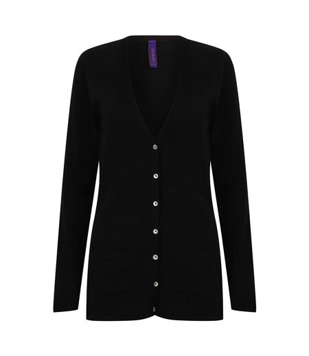 Henbury Ladies/Womens V-Neck Button Fine Knit Cardigan (Black) - UTRW662