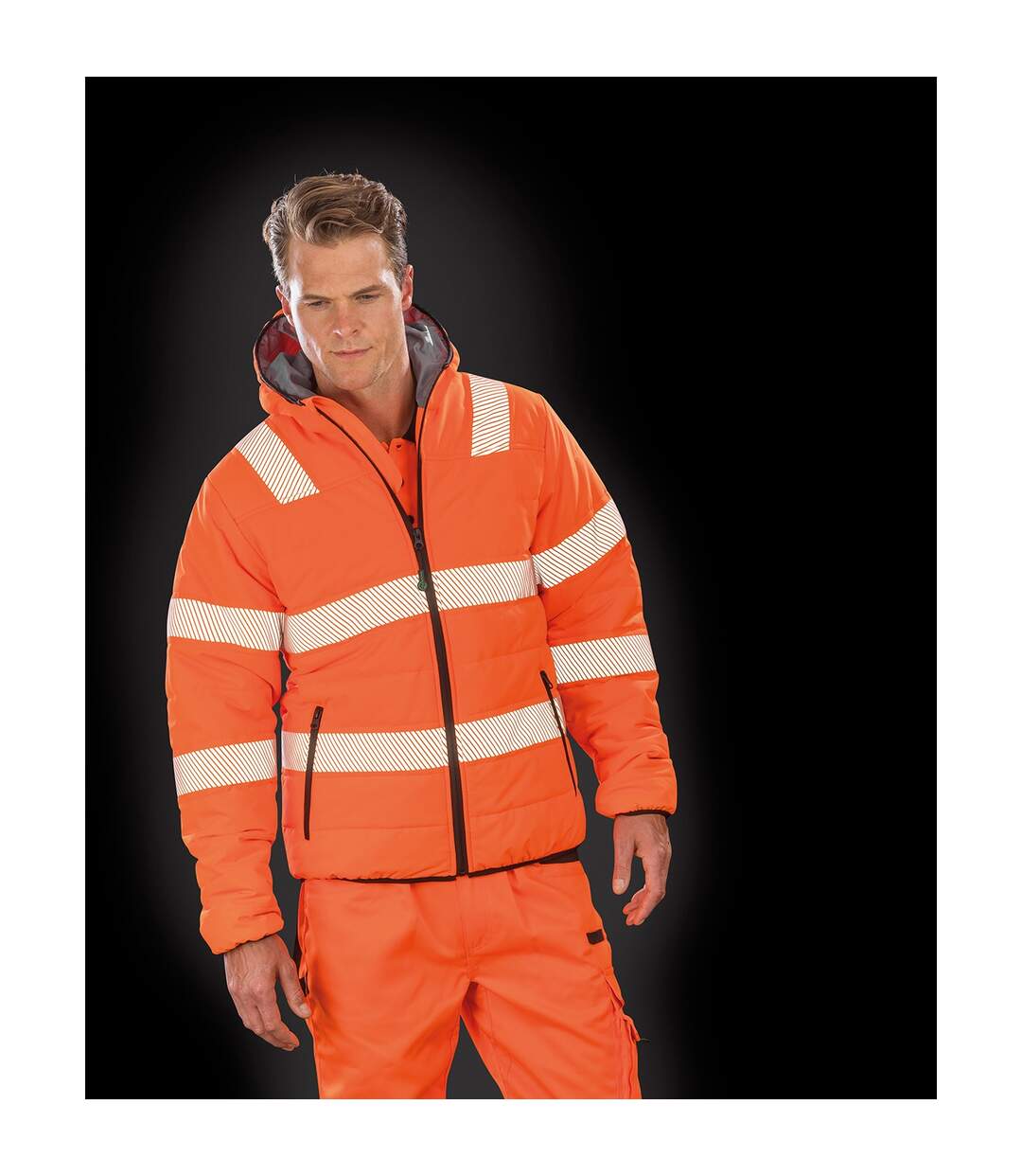 Mens ripstop safety padded jacket fluorescent orange Result Genuine Recycled-3