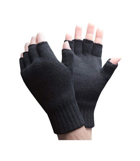 Mens Warm 3.2 TOG Fleece Lined Winter Thermal Fingerless Gloves in Khaki & Navy