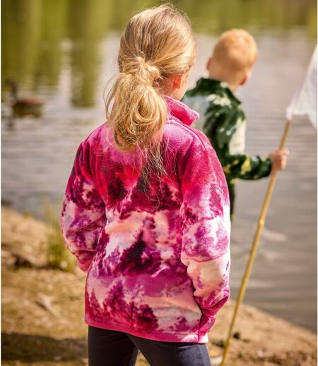 Mädchen-Fleecejacke mit All-Over-Print in Fuchsia