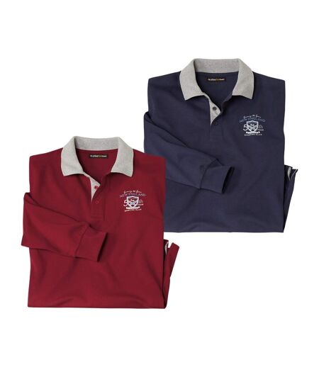 Pack of 2 Men's Sporty Polo Shirts - Burgundy Navy