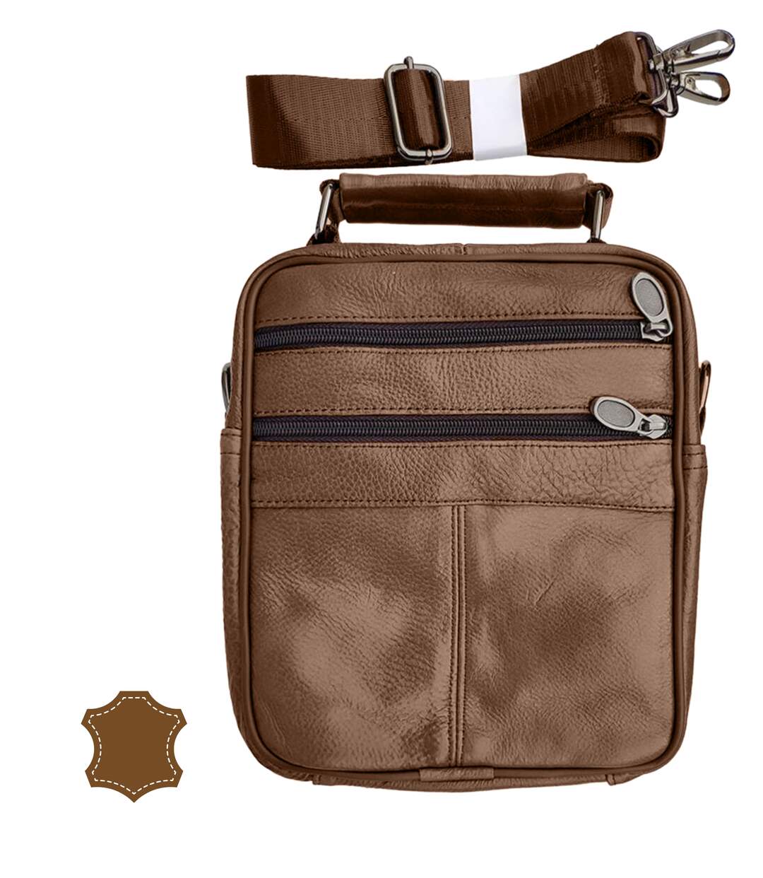 Sacoche bandoulière homme en CUIR - Sacoche multi poches - cuir vachette - Marron-2