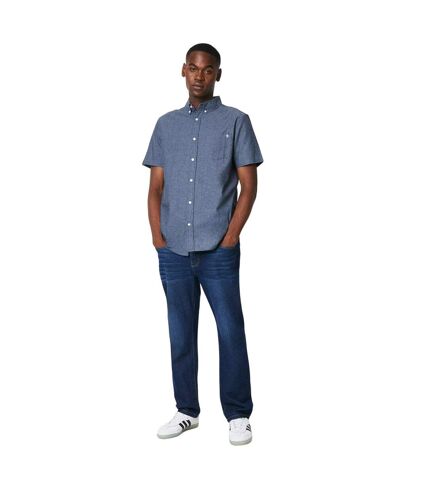 Mens chambray look short-sleeved shirt dark blue Maine