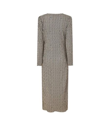 Womens/ladies Animal Print Long-sleeved Midi Dress Natural Pieces