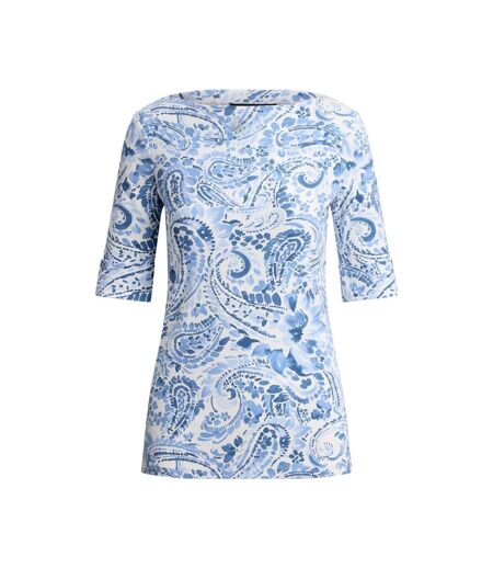 Womens/ladies Floral T-shirt White Blue Ralph Lauren