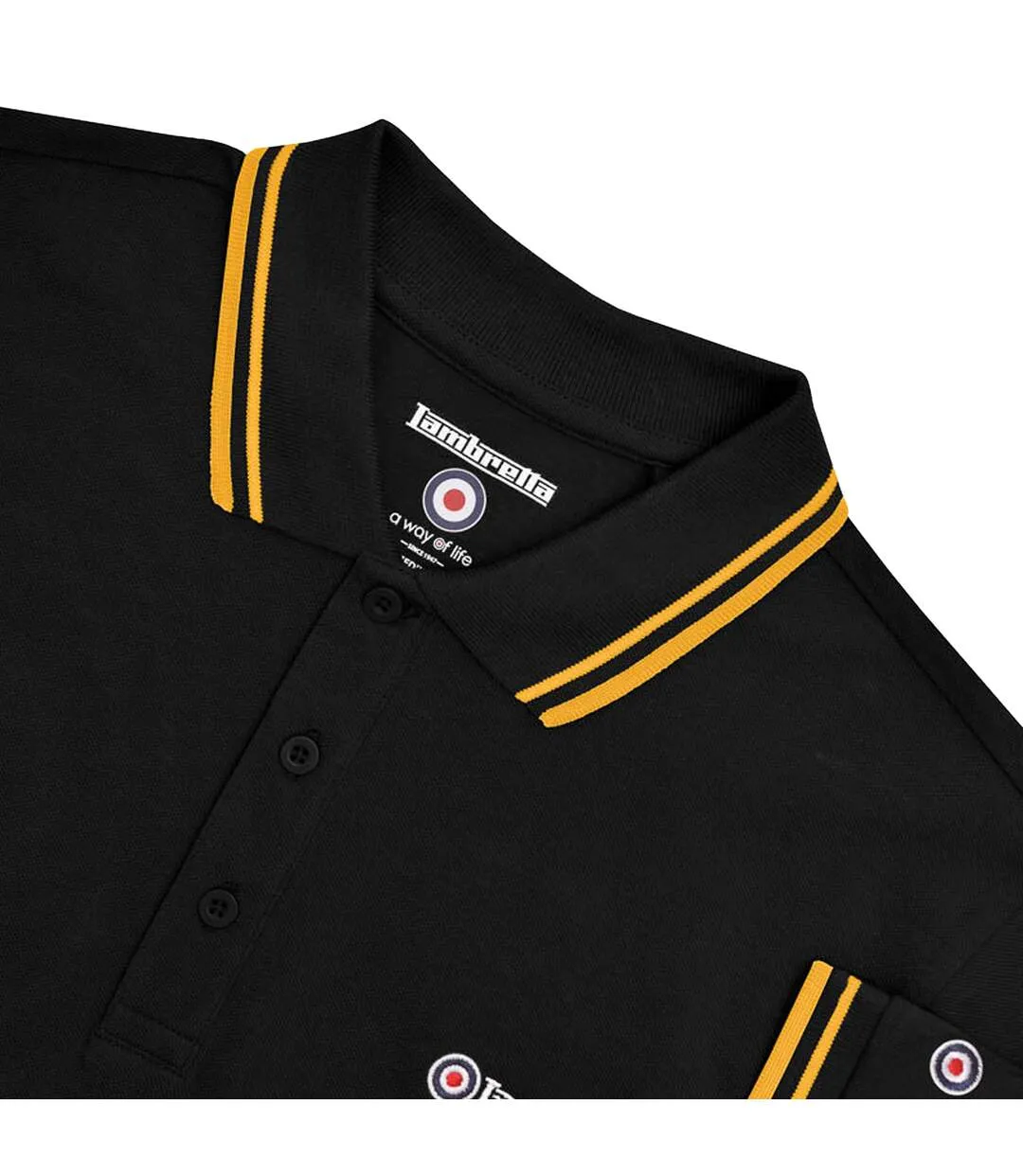 Polo Motif/style Rayure Contrastée Sur Bord Homme Noir Jaune Or Lambretta-3